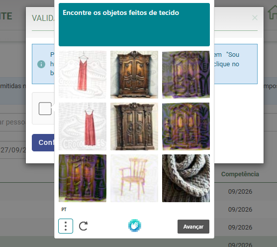 Desafio visual de validação solicitado pelo portal para baixar documento